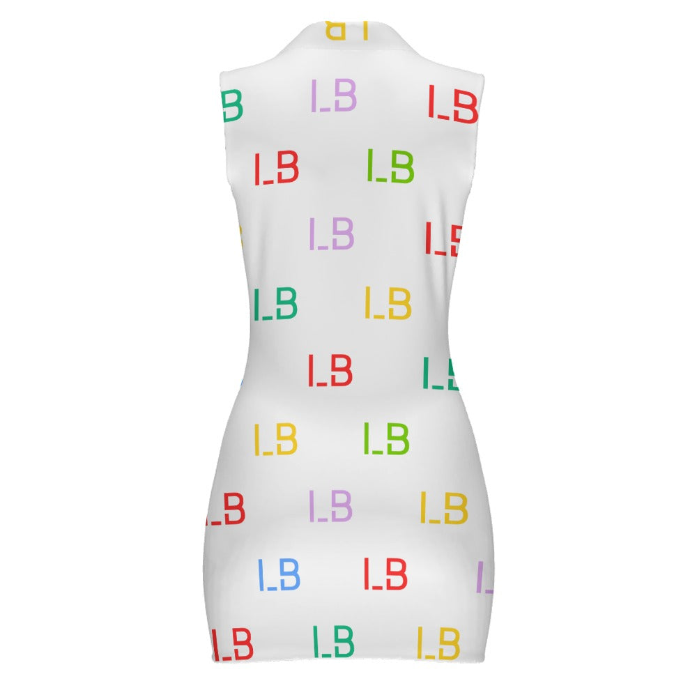 LauBelle - Women's Short Sleeve Dress with Short Zipper - Colors - Whitee - LauBelle Brand
