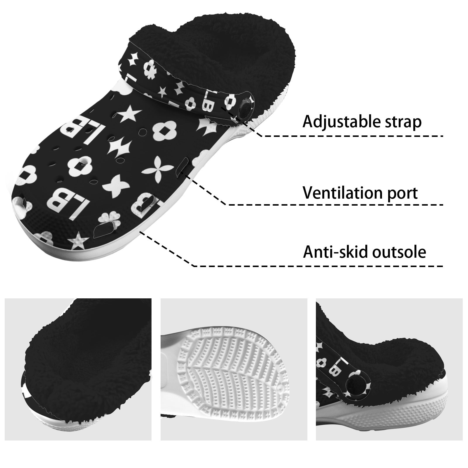 Custom Print Fleece Lined Adults Clogs - LauBelle Brand