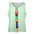 Mint green sleeveless shirt with colored blocks spelling a word vertically down the front.