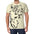 Man in light beige T-shirt with large black tiger graphic on the front.