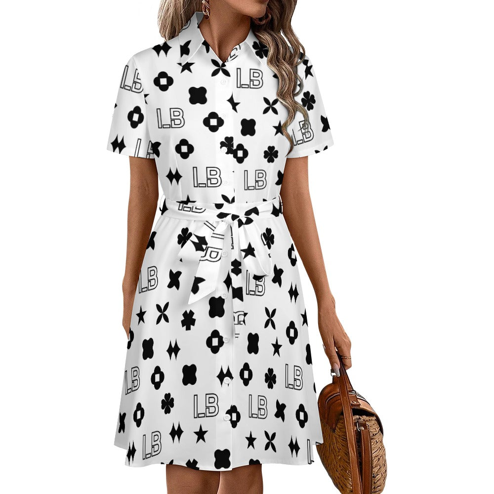 LauBelle - Women's short-sleeved collared shirt dress - White - LauBelle Brand