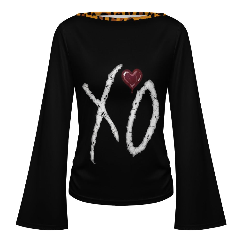 LauBelle - Women's Boat Neck Bell Sleeve T-shirt - Black Heart - LauBelle Brand