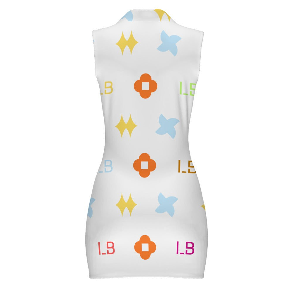 LauBelle - Women's Short Sleeve Dress with Short Zipper - WHITE - LauBelle Brand