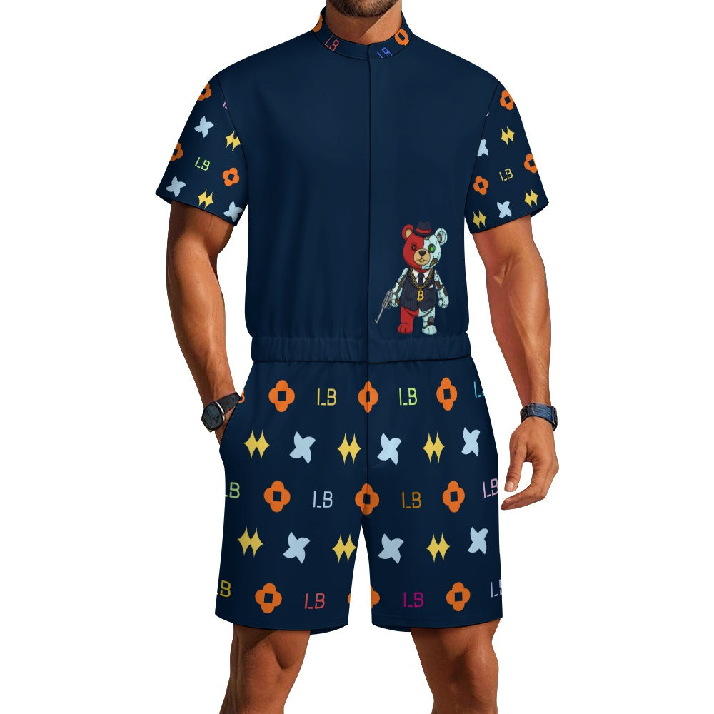 LauBelle - Men's one piece jumpsuit Short sleeved jumpsuit - Dark Blue - LauBelle Brand