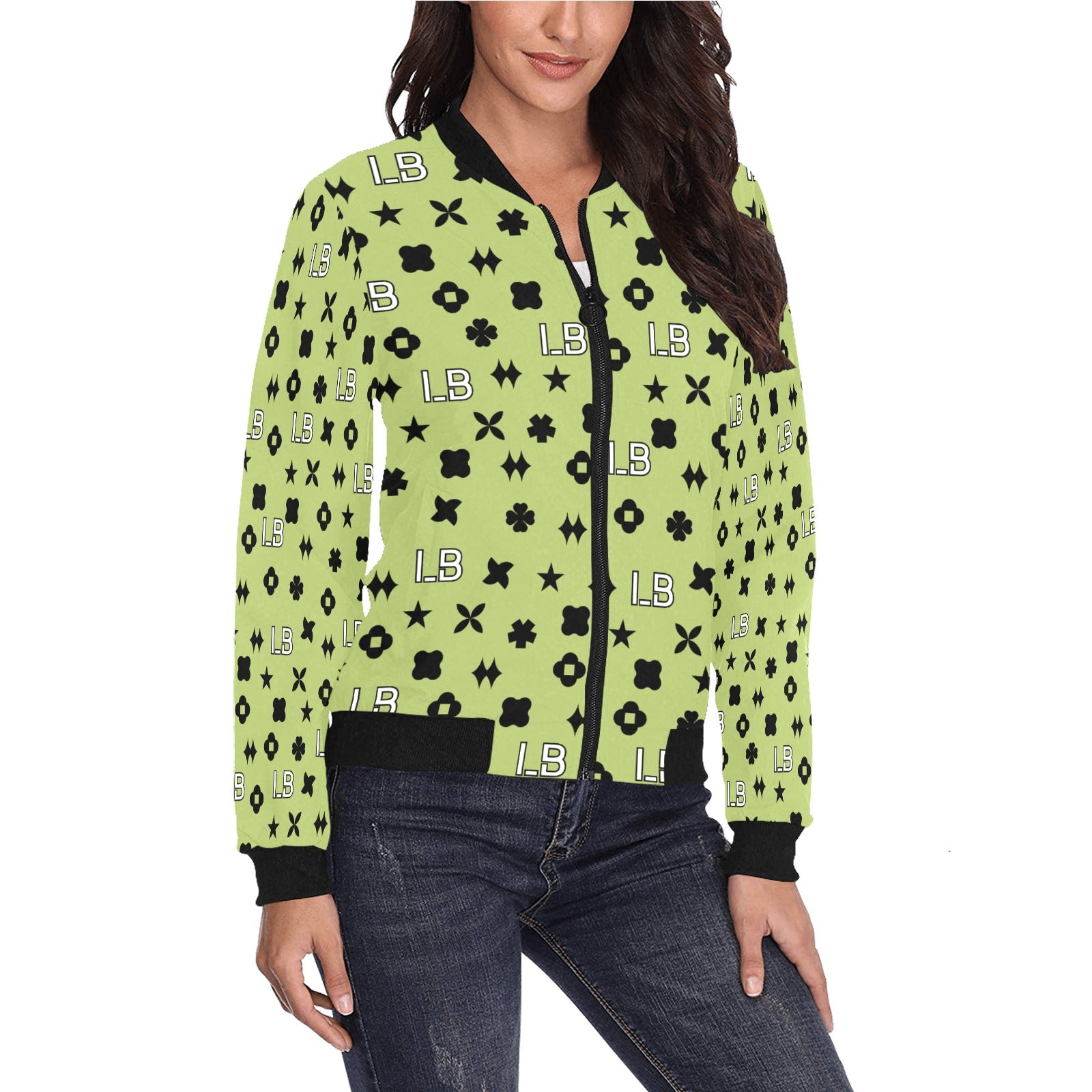 Women's All Over Print Bomber Jacket(Model H36) - LauBelle Brand