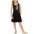 Young girl in a black dress with a colorful cartoon character and "LABELLE" text, wearing sandals.
